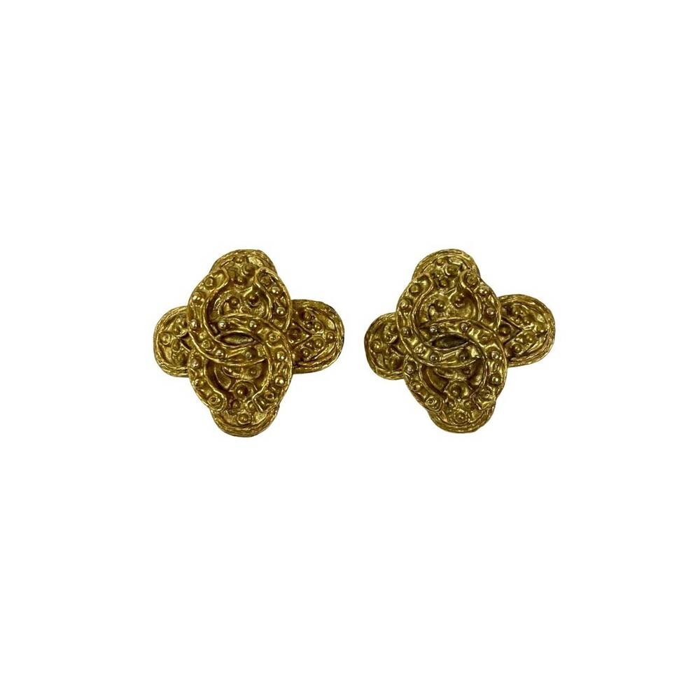 CHANEL Authentic Vintage Gold Logo Earrings - Picture 5 of 6
